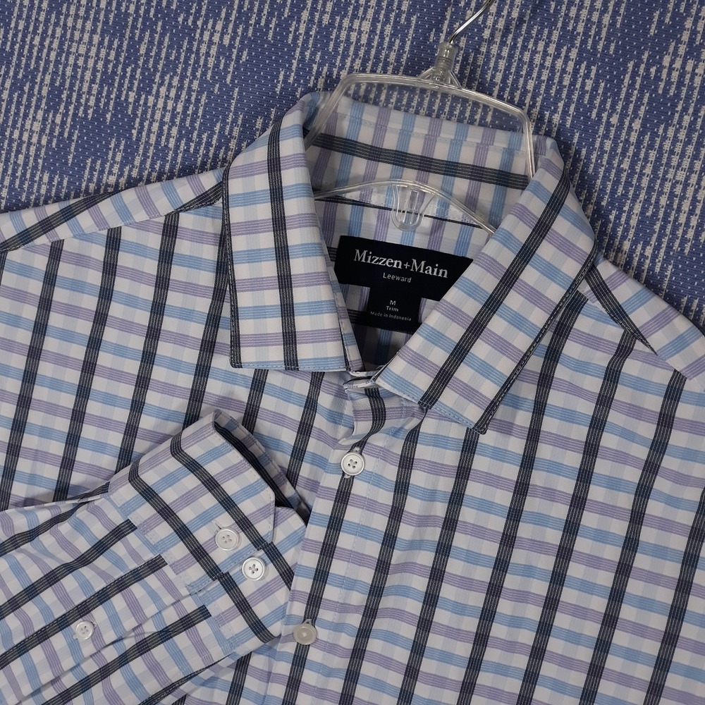 Mizzen+Main Shirt Mens M Trim Fit Button Up Leeward Performance White Blue